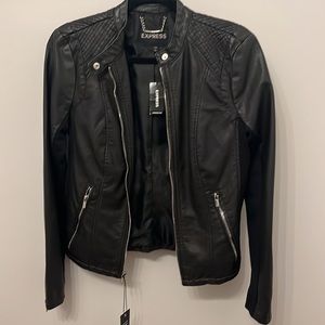 Express Black faux Leather jacket full zip size S NWT
